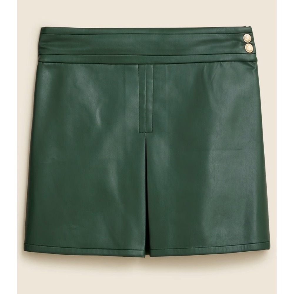 J.Crew Center Pleat Mini Skirt in Faux Leather Army Green Size 6 NWT